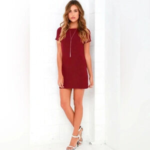 Lulus Shift and Shout Wine Red Shift Dress in XS